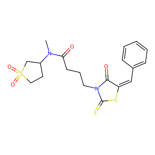 (E)-4-(5-benzylidene-4-oxo-2-thioxothiazolidin-3-yl)-N-(1,1-dioxidotetrahydrothiophen-3-yl)-N-methylbutanamide structure