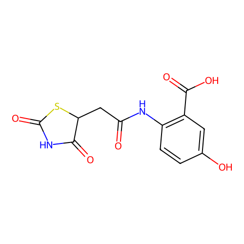 2-{[(2,4-Dioxo-1,3-thiazolidin-5-yl)acetyl]amino}-5-hydroxybenzoic acid structure
