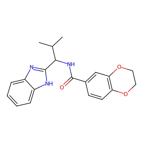 N-[1-(1H-benzimidazol-2-yl)-2-methylpropyl]-2,3-dihydro-1,4-benzodioxine-6-carboxamide structure
