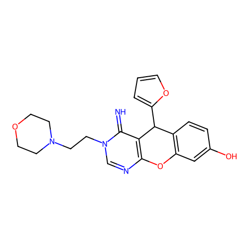 5-(furan-2-yl)-4-imino-3-(2-morpholin-4-ylethyl)-5H-chromeno[2,3-d]pyrimidin-8-ol structure