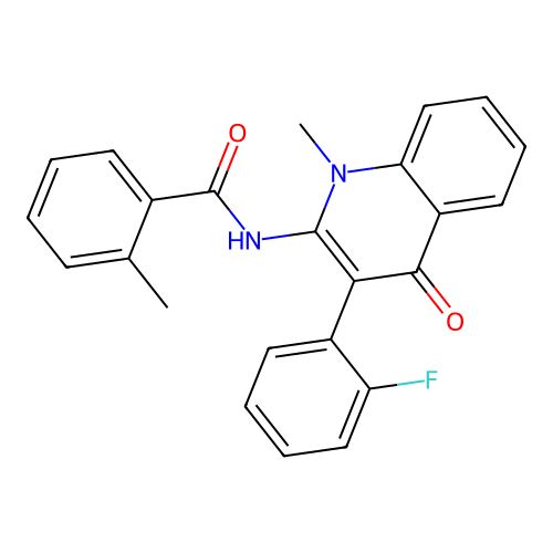 N-(3-(2-fluorophenyl)-1-methyl-4-oxo-1,4-dihydroquinolin-2-yl)-2-methylbenzamide structure