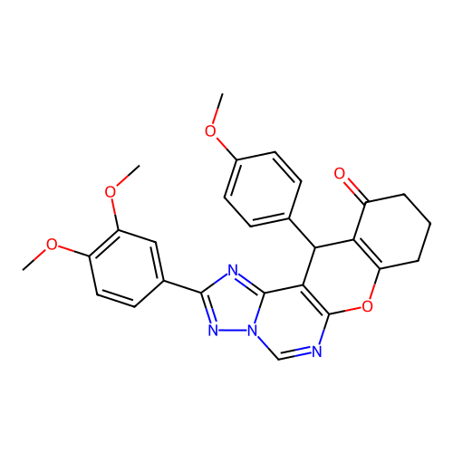 2-(3,4-dimethoxyphenyl)-12-(4-methoxyphenyl)-8,9,10,12-tetrahydro-11H-chromeno[3,2-e][1,2,4]triazolo[1,5-c]pyrimidin-11-one structure