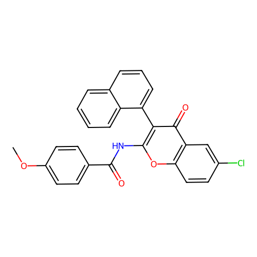 N-(6-chloro-3-(naphthalen-1-yl)-4-oxo-4H-chromen-2-yl)-4-methoxybenzamide structure