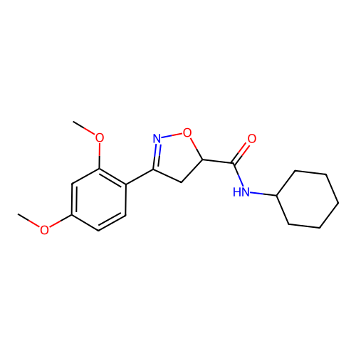 N-cyclohexyl-3-(2,4-dimethoxyphenyl)-4,5-dihydro-1,2-oxazole-5-carboxamide structure