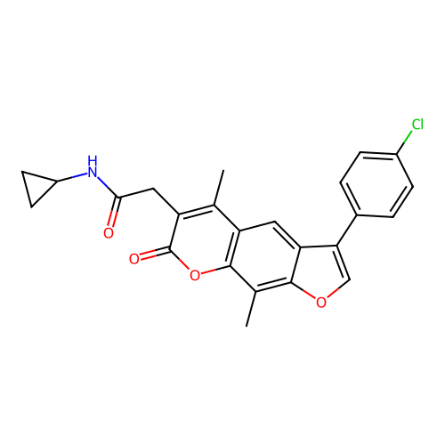 2-[3-(4-chlorophenyl)-5,9-dimethyl-7-oxofuro[3,2-g]chromen-6-yl]-N-cyclopropylacetamide structure