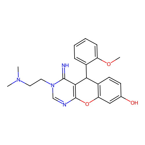 3-[2-(dimethylamino)ethyl]-4-imino-5-(2-methoxyphenyl)-3,5-dihydro-4H-chromeno[2,3-d]pyrimidin-8-ol structure