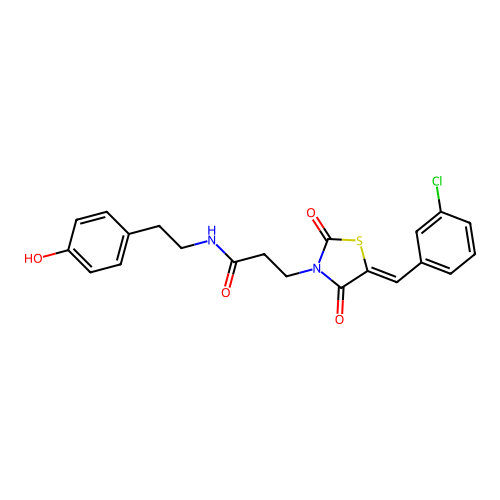3-{5-[(3-chlorophenyl)methylene]-2,4-dioxo(1,3-thiazolidin-3-yl)}-N-[2-(4-hydr oxyphenyl)ethyl]propanamide structure