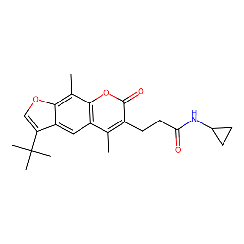 3-(3-tert-butyl-5,9-dimethyl-7-oxo-7H-furo[3,2-g]chromen-6-yl)-N-cyclopropylpropanamide structure