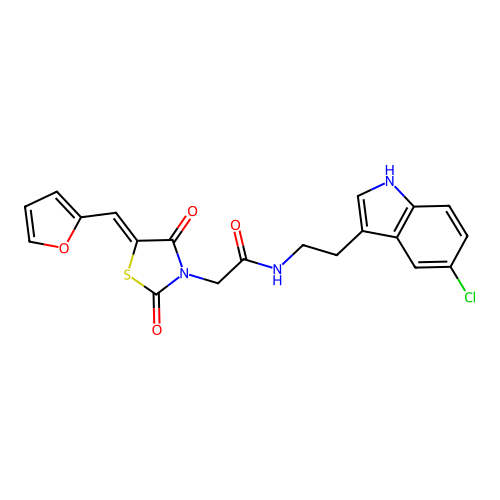 N-[2-(5-chloro-1H-indol-3-yl)ethyl]-2-[(5Z)-5-(furan-2-ylmethylidene)-2,4-dioxo-1,3-thiazolidin-3-yl]acetamide structure