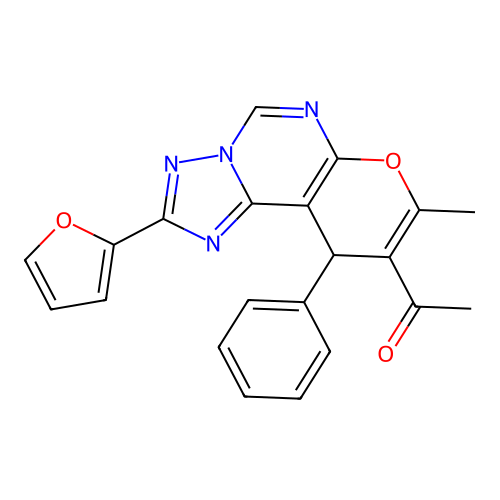1-(2-(furan-2-yl)-8-methyl-10-phenyl-10H-pyrano[3,2-e][1,2,4]triazolo[1,5-c]pyrimidin-9-yl)ethanone structure