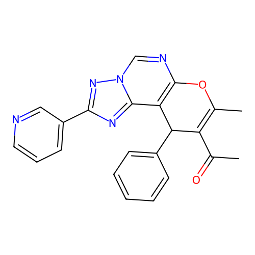 1-(8-methyl-10-phenyl-2-(pyridin-3-yl)-10H-pyrano[3,2-e][1,2,4]triazolo[1,5-c]pyrimidin-9-yl)ethanone structure