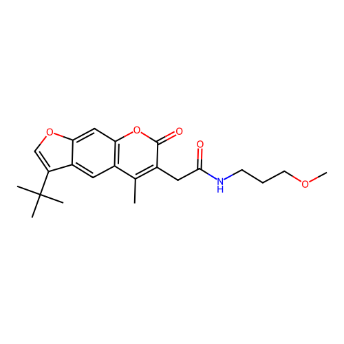 2-(3-tert-butyl-5-methyl-7-oxo-7H-furo[3,2-g]chromen-6-yl)-N-(3-methoxypropyl)acetamide structure