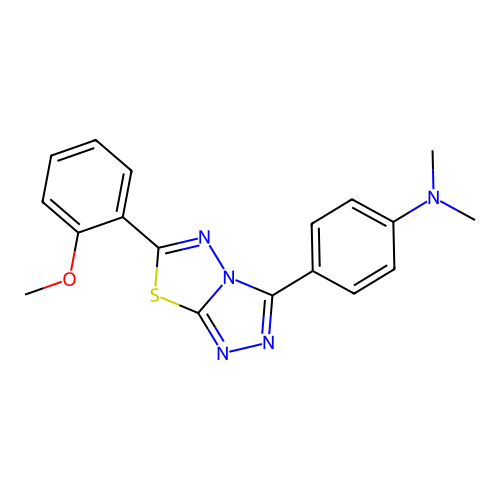 4-[6-(2-methoxyphenyl)[1,2,4]triazolo[3,4-b][1,3,4]thiadiazol-3-yl]-N,N-dimethylaniline structure