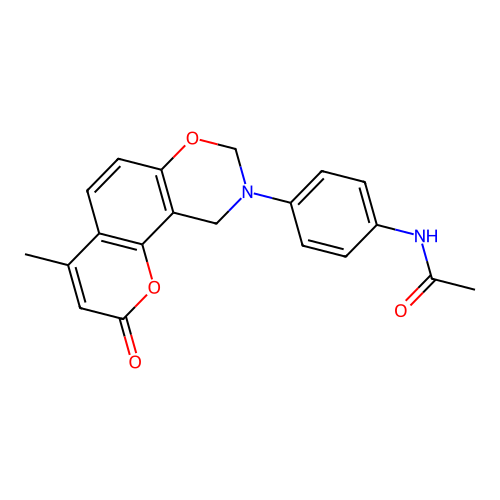 N-[4-(4-methyl-2-oxo-2H,8H-chromeno[8,7-e][1,3]oxazin-9(10H)-yl)phenyl]acetamide structure