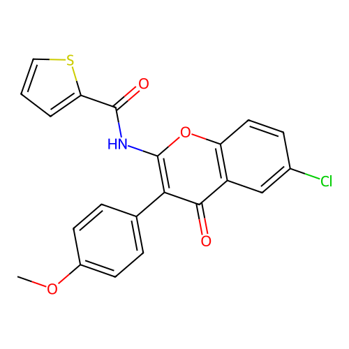 N-(6-chloro-3-(4-methoxyphenyl)-4-oxo-4H-chromen-2-yl)thiophene-2-carboxamide structure