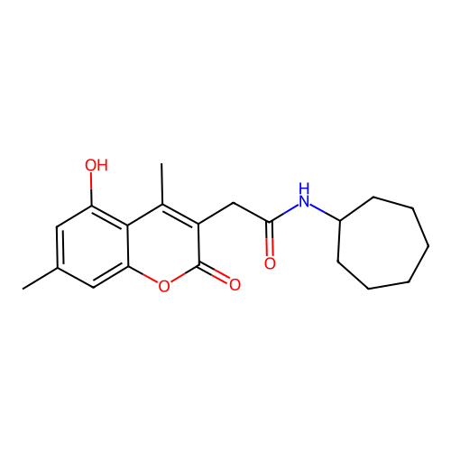 N-cycloheptyl-2-(5-hydroxy-4,7-dimethyl-2-oxo-2H-chromen-3-yl)acetamide structure