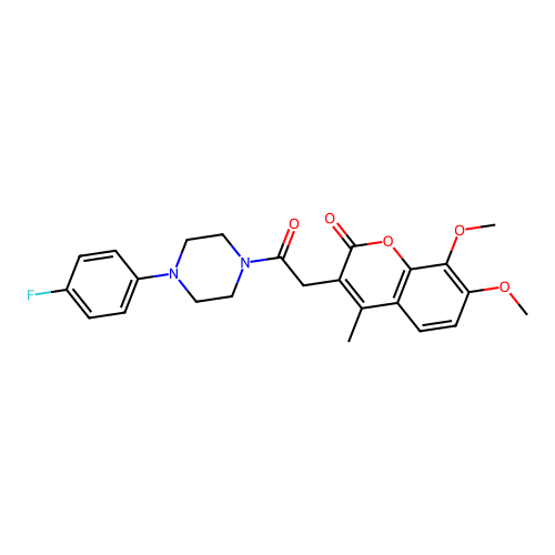 3-[2-[4-(4-fluorophenyl)piperazin-1-yl]-2-oxoethyl]-7,8-dimethoxy-4-methylchromen-2-one structure