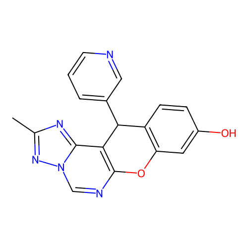 2-methyl-12-(pyridin-3-yl)-12H-chromeno[3,2-e][1,2,4]triazolo[1,5-c]pyrimidin-9-ol structure