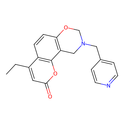 4-ethyl-9-(pyridin-4-ylmethyl)-8,10-dihydropyrano[2,3-f][1,3]benzoxazin-2-one structure