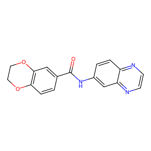 N-(quinoxalin-6-yl)-2,3-dihydro-1,4-benzodioxine-6-carboxamide structure
