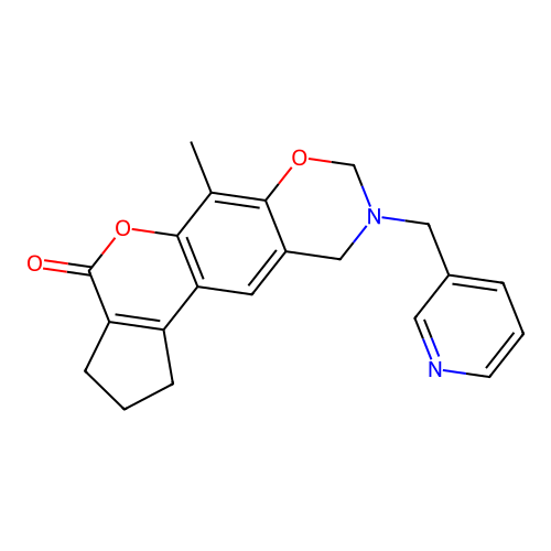 6-methyl-9-(pyridin-3-ylmethyl)-2,3,9,10-tetrahydro-1H-cyclopenta[3,4]chromeno[6,7-e][1,3]oxazin-4(8H)-one structure