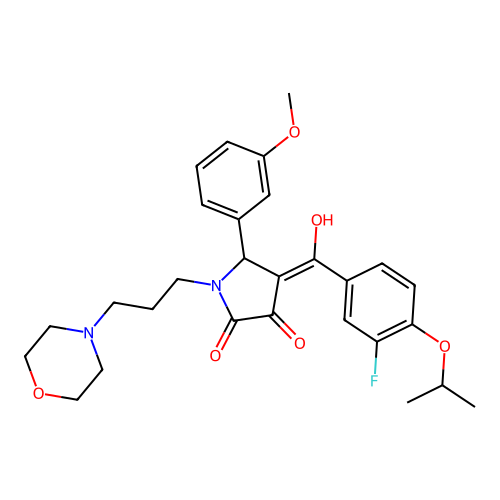 (4E)-4-[(3-fluoro-4-propan-2-yloxyphenyl)-hydroxymethylidene]-5-(3-methoxyphenyl)-1-(3-morpholin-4-ylpropyl)pyrrolidine-2,3-dione structure