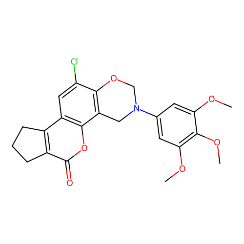 11-chloro-3-(3,4,5-trimethoxyphenyl)-3,4,8,9-tetrahydro-2H-cyclopenta[3,4]chromeno[8,7-e][1,3]oxazin-6(7H)-one structure