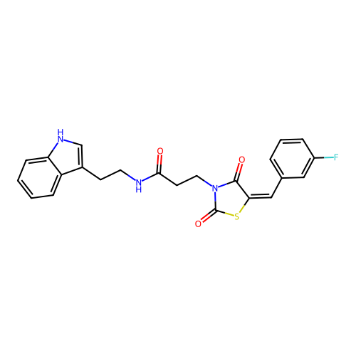 3-[(5E)-5-(3-fluorobenzylidene)-2,4-dioxo-1,3-thiazolidin-3-yl]-N-[2-(1H-indol-3-yl)ethyl]propanamide structure