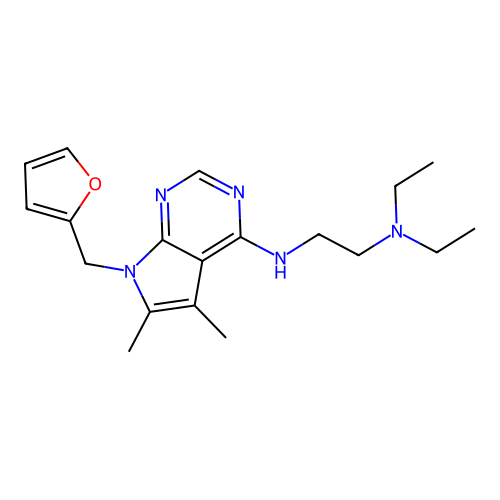 N',N'-diethyl-N-[7-(furan-2-ylmethyl)-5,6-dimethylpyrrolo[2,3-d]pyrimidin-4-yl]ethane-1,2-diamine structure