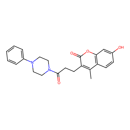 7-hydroxy-4-methyl-3-(3-oxo-3-(4-phenylpiperazin-1-yl)propyl)-2H-chromen-2-one structure
