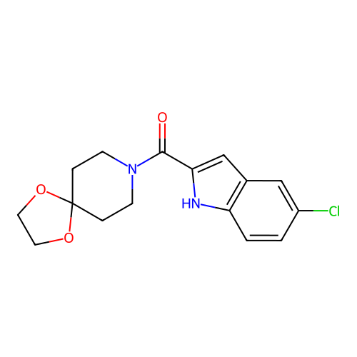 (5-chloro-1H-indol-2-yl)-(1,4-dioxa-8-azaspiro[4.5]decan-8-yl)methanone structure