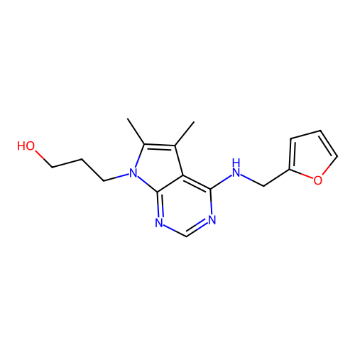 3-{4-[(furan-2-ylmethyl)amino]-5,6-dimethyl-7H-pyrrolo[2,3-d]pyrimidin-7-yl}propan-1-ol structure