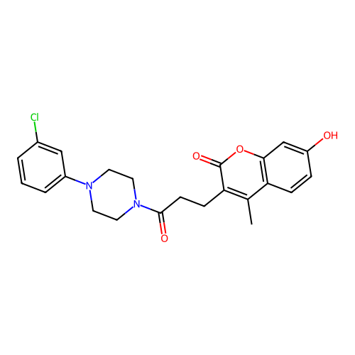 3-(3-(4-(3-chlorophenyl)piperazin-1-yl)-3-oxopropyl)-7-hydroxy-4-methyl-2H-chromen-2-one structure