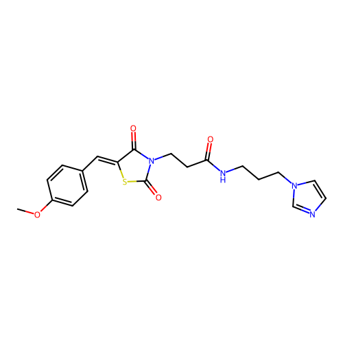 N-[3-(1H-imidazol-1-yl)propyl]-3-[(5Z)-5-(4-methoxybenzylidene)-2,4-dioxo-1,3-thiazolidin-3-yl]propanamide structure