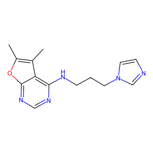 N-(3-(1H-imidazol-1-yl)propyl)-5,6-dimethylfuro[2,3-d]pyrimidin-4-amine structure