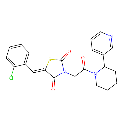(5Z)-5-(2-chlorobenzylidene)-3-{2-oxo-2-[2-(pyridin-3-yl)piperidin-1-yl]ethyl}-1,3-thiazolidine-2,4-dione structure