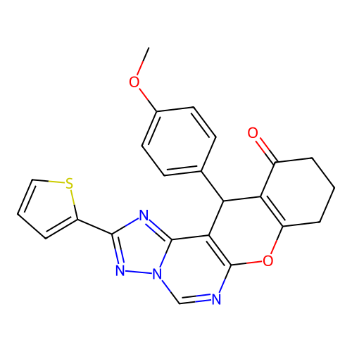 12-(4-methoxyphenyl)-2-(thiophen-2-yl)-8,9,10,12-tetrahydro-11H-chromeno[3,2-e][1,2,4]triazolo[1,5-c]pyrimidin-11-one structure