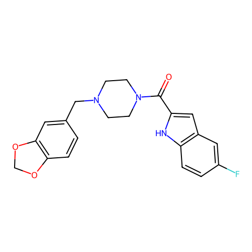 [4-(1,3-benzodioxol-5-ylmethyl)piperazin-1-yl](5-fluoro-1H-indol-2-yl)methanone structure