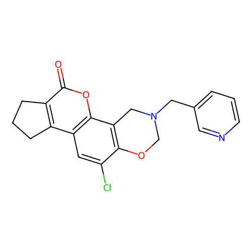 11-chloro-3-(pyridin-3-ylmethyl)-3,4,8,9-tetrahydro-2H-cyclopenta[3,4]chromeno[8,7-e][1,3]oxazin-6(7H)-one structure