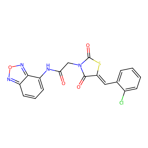 N-(2,1,3-benzoxadiazol-4-yl)-2-[(5Z)-5-(2-chlorobenzylidene)-2,4-dioxo-1,3-thiazolidin-3-yl]acetamide structure