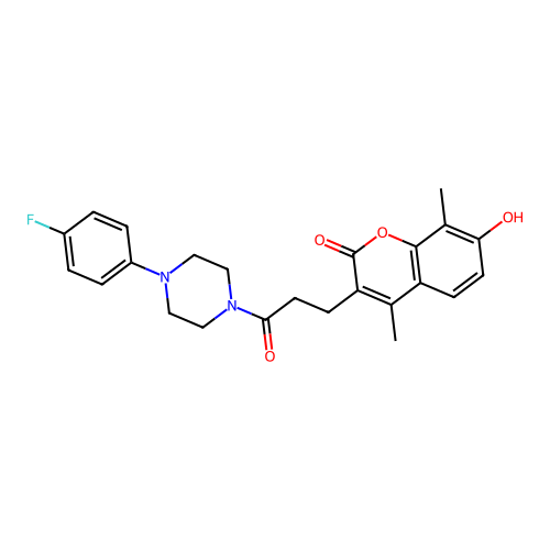3-[3-[4-(4-fluorophenyl)piperazin-1-yl]-3-oxopropyl]-7-hydroxy-4,8-dimethylchromen-2-one structure
