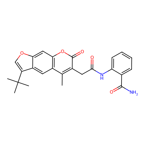 2-(2-(3-(tert-butyl)-5-methyl-7-oxo-7H-furo[3,2-g]chromen-6-yl)acetamido)benzamide structure