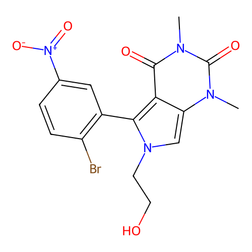 5-(2-bromo-5-nitrophenyl)-6-(2-hydroxyethyl)-1,3-dimethyl-1H-pyrrolo[3,4-d]pyrimidine-2,4(3H,6H)-dione structure