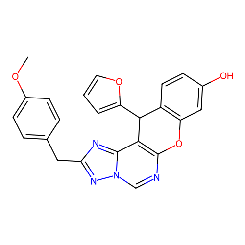 12-(furan-2-yl)-2-(4-methoxybenzyl)-12H-chromeno[3,2-e][1,2,4]triazolo[1,5-c]pyrimidin-9-ol structure