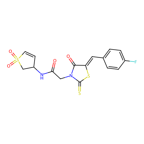 N-(1,1-dioxido-2,3-dihydrothiophen-3-yl)-2-[(5Z)-5-(4-fluorobenzylidene)-4-oxo-2-thioxo-1,3-thiazolidin-3-yl]acetamide structure