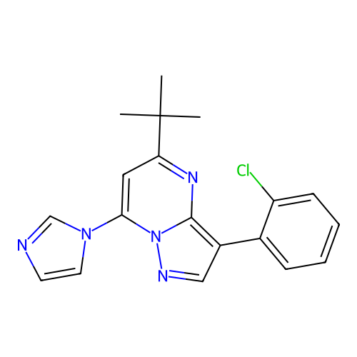 5-(tert-butyl)-3-(2-chlorophenyl)-7-(1H-imidazol-1-yl)pyrazolo[1,5-a]pyrimidine structure