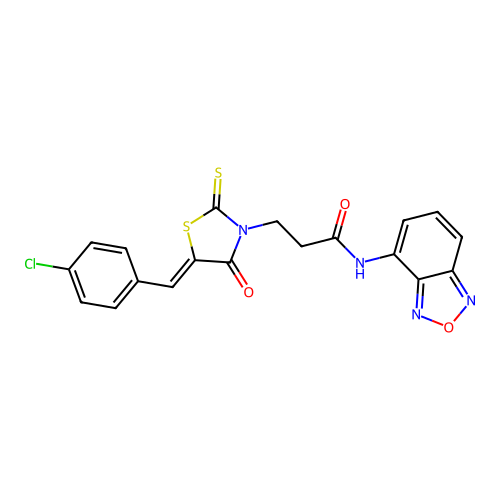 N-(2,1,3-benzoxadiazol-4-yl)-3-[(5Z)-5-(4-chlorobenzylidene)-4-oxo-2-thioxo-1,3-thiazolidin-3-yl]propanamide structure