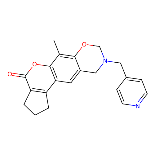 6-methyl-9-(pyridin-4-ylmethyl)-2,3,9,10-tetrahydro-1H-cyclopenta[3,4]chromeno[6,7-e][1,3]oxazin-4(8H)-one structure