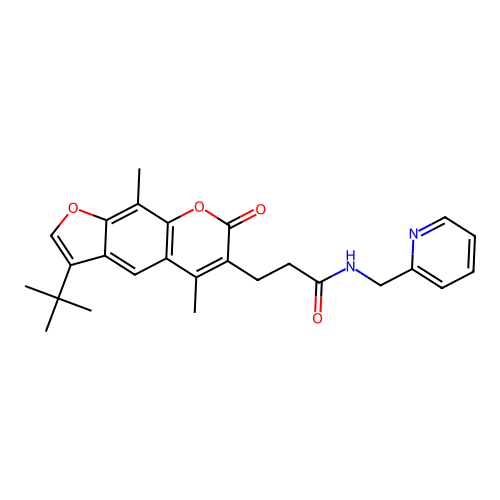3-(3-(tert-butyl)-5,9-dimethyl-7-oxo-7H-furo[3,2-g]chromen-6-yl)-N-(pyridin-2-ylmethyl)propanamide structure