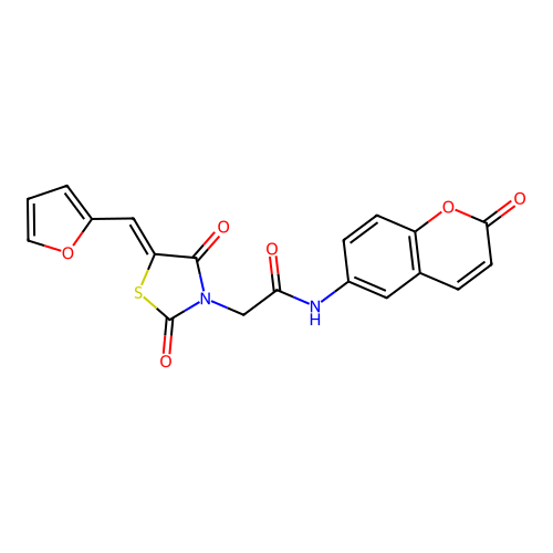 2-[(5Z)-5-(furan-2-ylmethylidene)-2,4-dioxo-1,3-thiazolidin-3-yl]-N-(2-oxo-2H-chromen-6-yl)acetamide structure